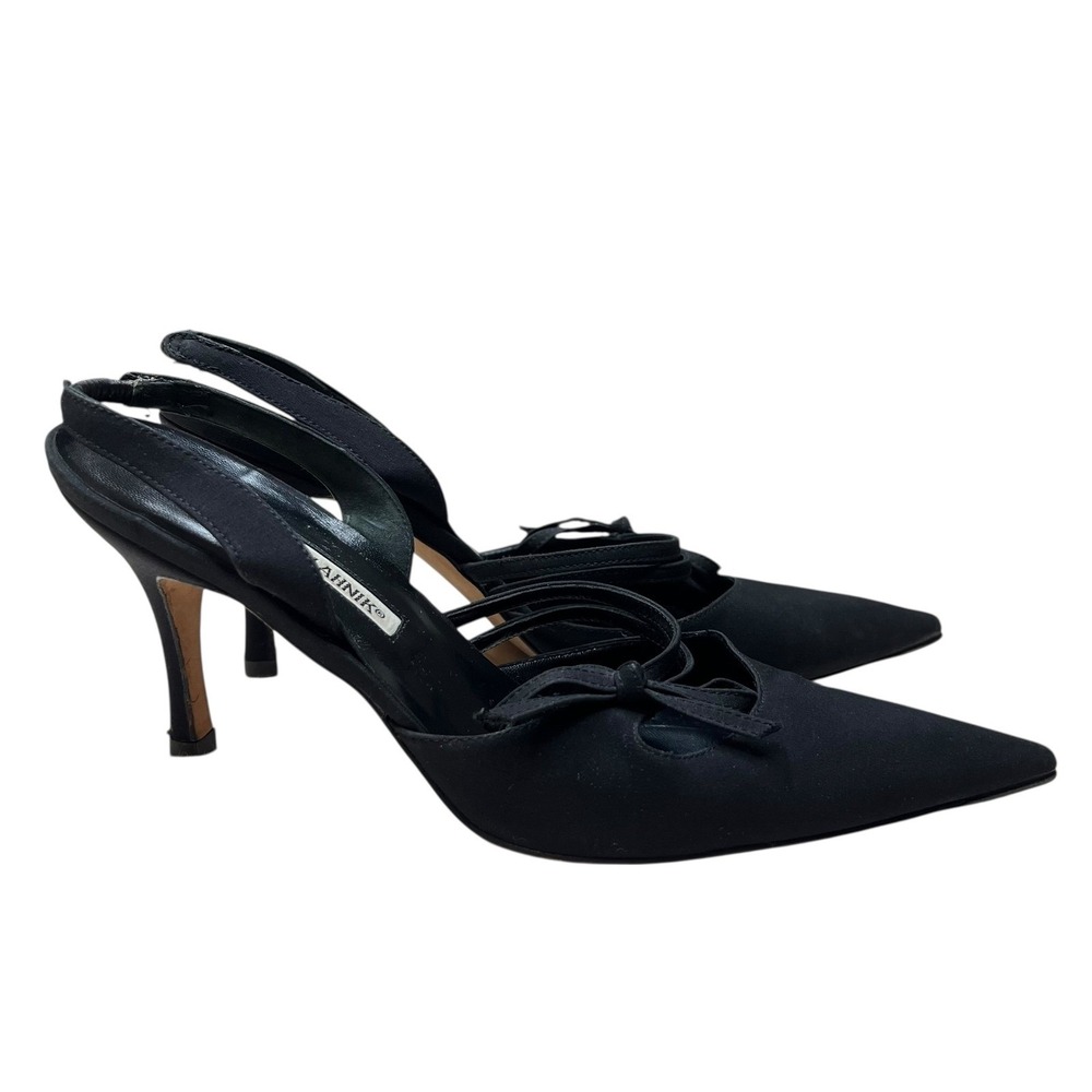 Vintage Manolo Blahnik Black Pointed Toe Slingback Pumps - Picture 2 of 11